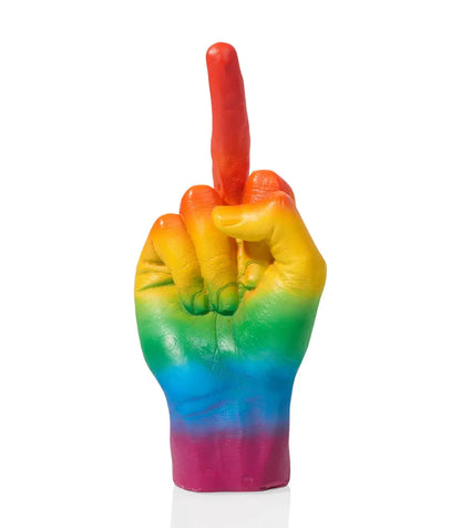 Bougie arc-en-ciel en forme de main dard moyen, sculpture Main Fuck Rainbow, décoration moderne aux lignes fines