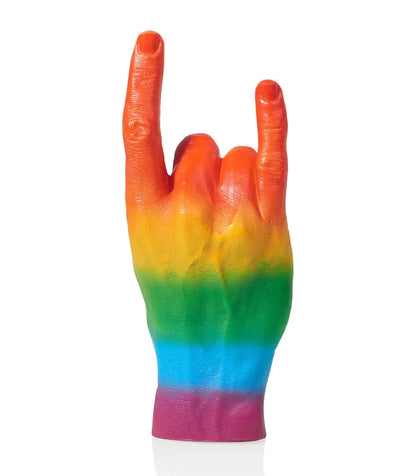 Bougie sculpture main rock’n arc-en-ciel LGBTQ+ finition soignée