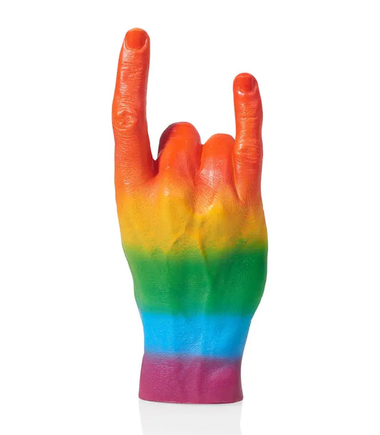 Bougie sculpture main rock’n arc-en-ciel LGBTQ+ finition soignée