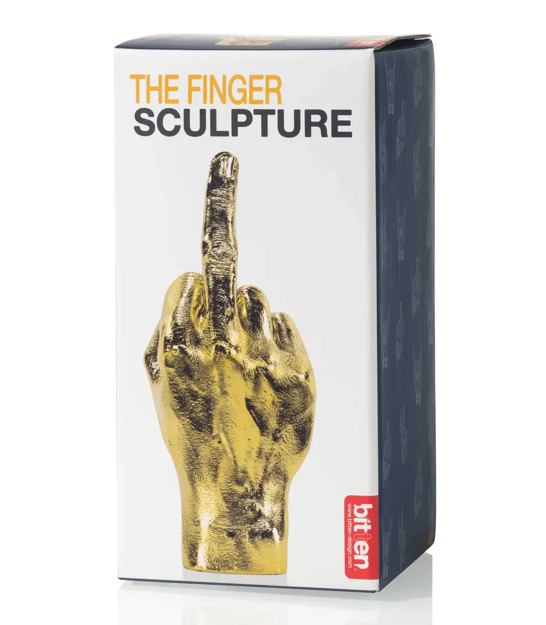 Sculpture Main Fuck Doré : main élégante dorée en geste offensant, objet décoratif original emballé