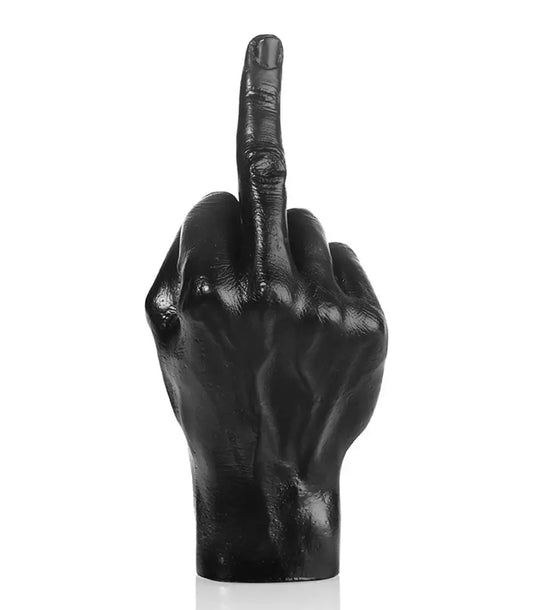 Sculpture main fuck noir : main noire brillante levant le majeur, objet déco original