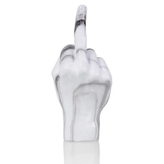 Sculpture décorative main fuck marbre en marbre blanc et gris par Allie Esthétique