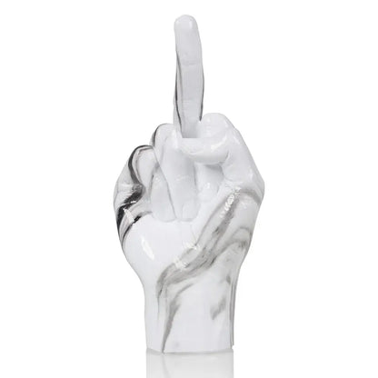 Sculpture décorative en marbre blanc: main avec geste osé, touche sophistiquée