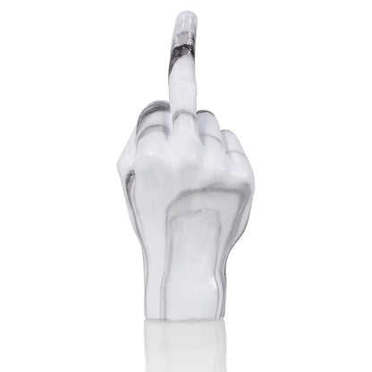 Sculpture main fuck marbre : touche sophistiquée en marbre blanc et gris