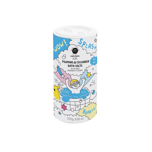 Pot de sels de bain moussant enfant bleu, bain devient coloré avec parfum subtil