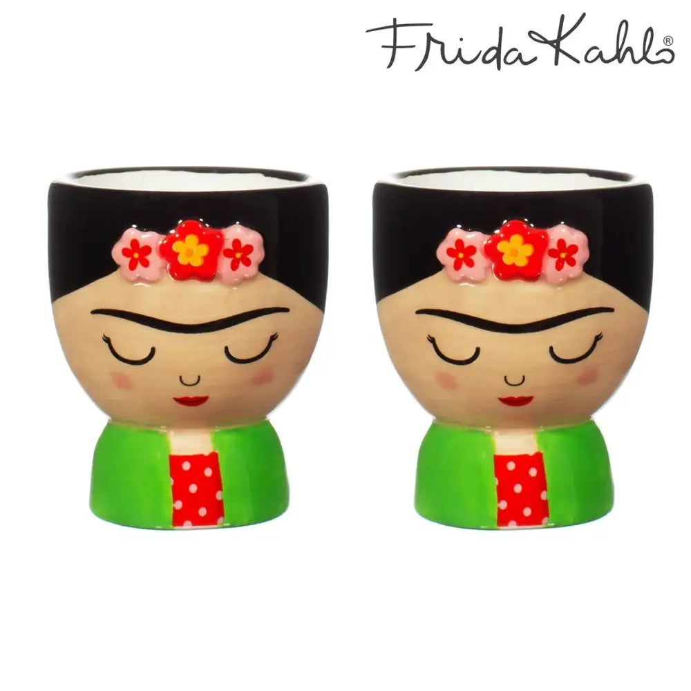 Set de 2 coquetiers Frida Kahlo avec touche artistique et design coloré artisanale
