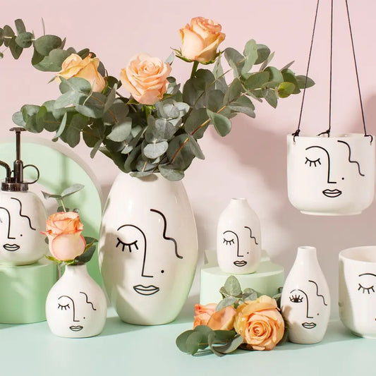Set de vases soliflores visage abstrait