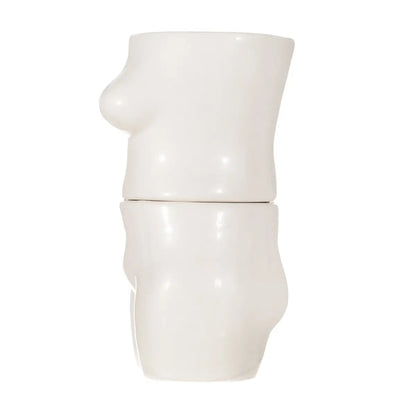 Sculpture céramique blanche de torse féminin, set de tasses empilables idée cadeau formes féminines