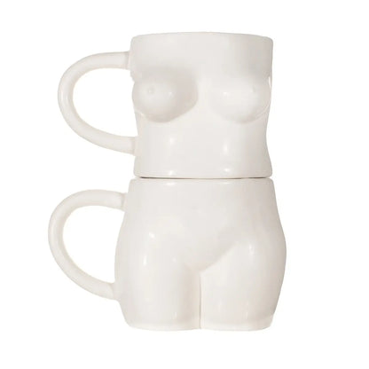 Set de mugs corps féminin : tasses empilables en céramique blanche, formes féminines idéales comme idée cadeau