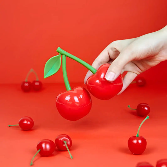 Contenant cerises rouges en forme de cherry rouge plastique avec tige verte
