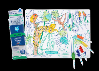 Tapis coloriant jungle Amazonie en silicone réutilisable avec feutres colorés