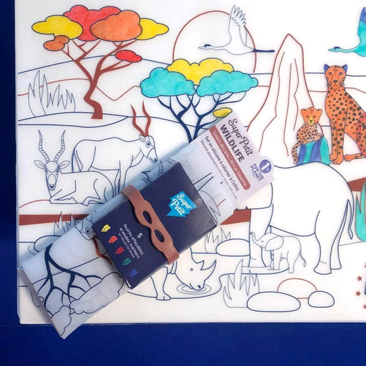 Set de table à colorier savane avec 5 feutres lavables