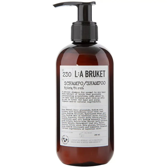 Bouteille pompe brune de shampoing liquide bouleau L:A Bruket 240ml