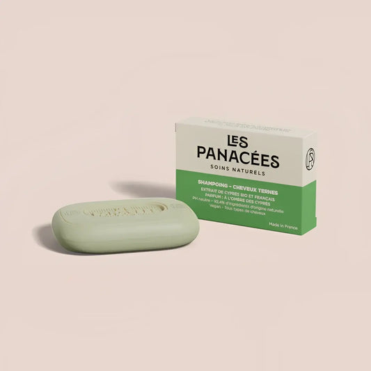 Shampoing solide naturel À L’Ombre Du Cypres en barre verte avec emballage papier zéro déchet