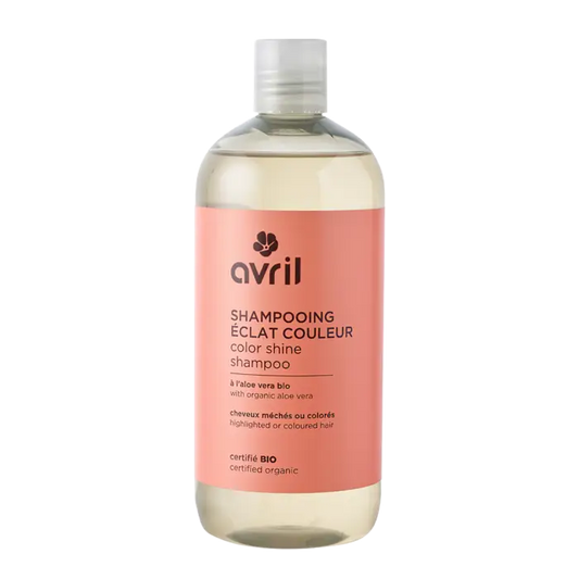 Bouteille claire de Shampooing Éclat De Couleur 500ml avec étiquette rose, pour cheveux éclatants