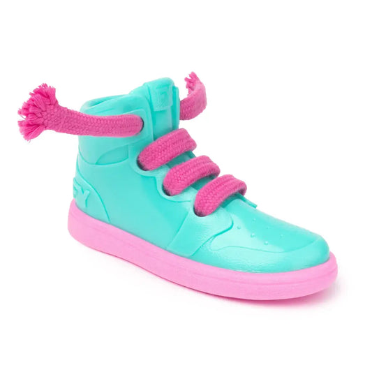 Sneaker interactif turquoise rose pour chien, semelle rainurée