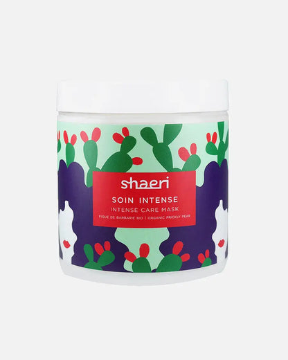 Masque intense Shaeri Soin avec cactus verts et fleurs rouges