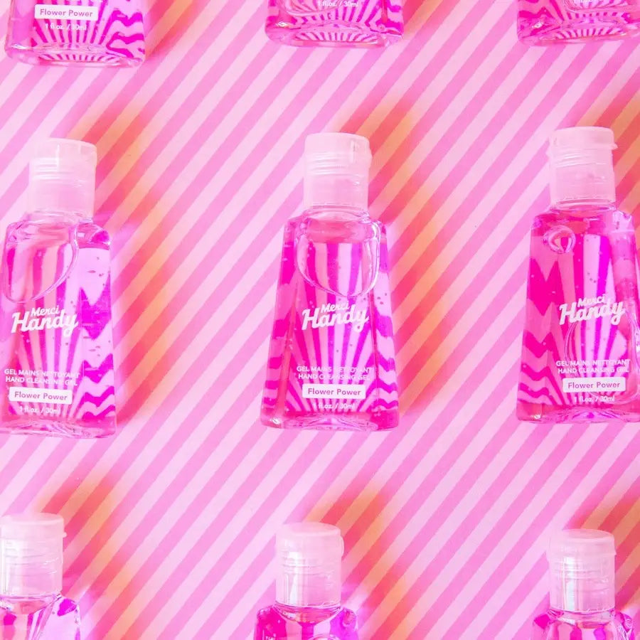 Spray nettoyant gel Flower Power 30ml en flacon zigzag rose et blanc