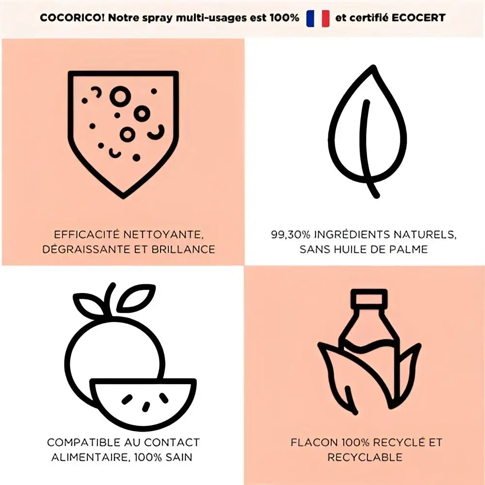 Spray nettoyant multi surfaces orange basilic 500ml, efficace, naturel, écolo, sans danger pour la nourriture