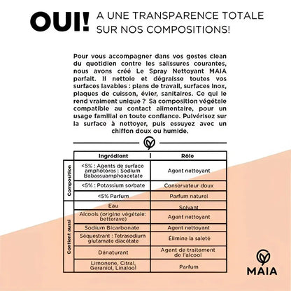 Nettoyant multi-surfaces orange/basilic Maia, spray transparent végétal 500 ml