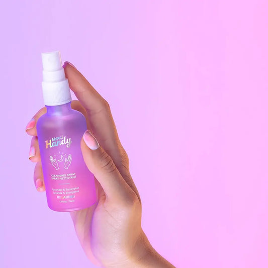 Flacon spray nettoyant Moro Handy, violet translucide, pour expérience sensorielle relaxante