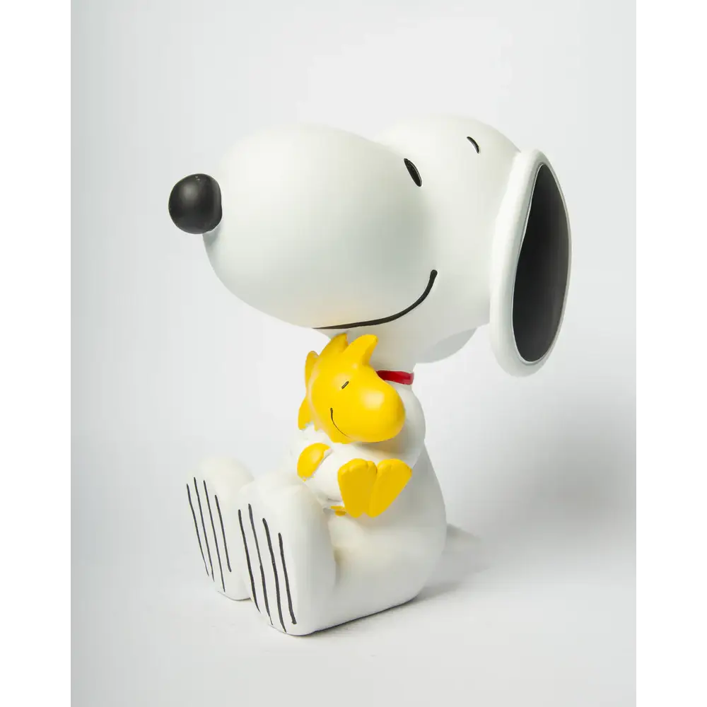 Statue Snoopy et Woodstock 25cm, design intemporel en plastique lisse blanc