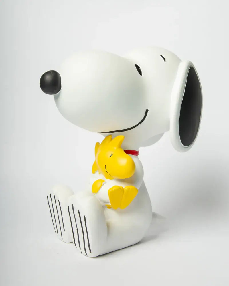 Statue Snoopy et Woodstock 25cm, design intemporel en plastique lisse blanc
