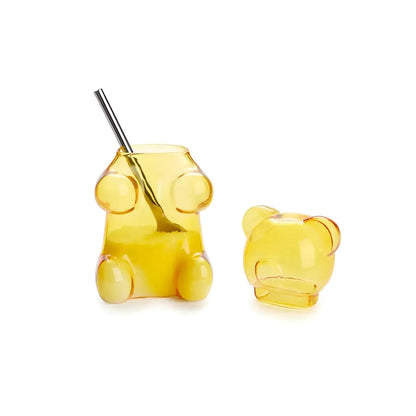 Verre Yummy Bear jaune 250ml en borosilicate, forme ourson gommeux
