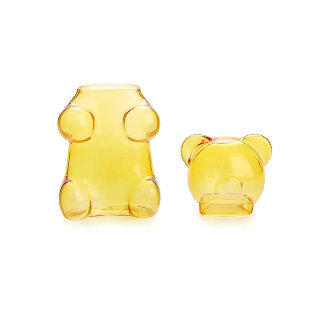 Vases ours translucides en verre borosilicate ambré, yummy bear jaune 250ml debout et assis