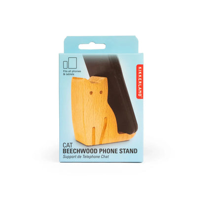 Support téléphone chat Kikkerland en bois de hêtre, design félin et compagnon fiable