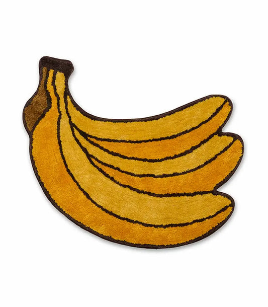 Tapis de bain banane jaune vibrant avec accents bruns, touche tropicale