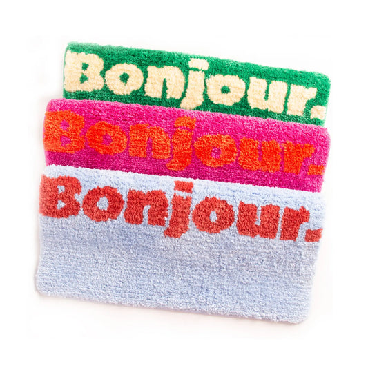 Trois bandeaux colorés en tissu éponge pour bain Bonjour Bleu, texture agréable