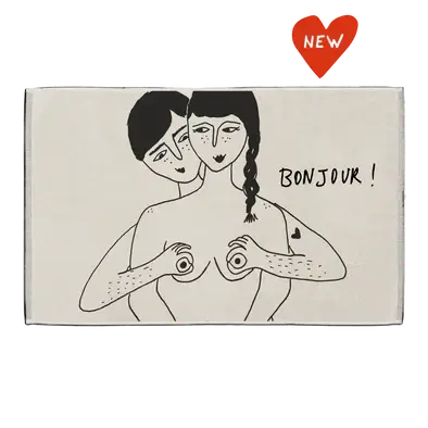 Carte Bonjour double face en coton pur, texture dense, femmes tressées