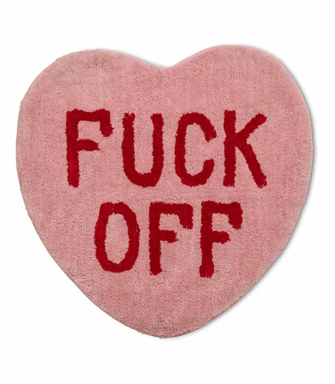 Tapis de bain en forme de cœur rose avec lettres rouges Fuck Off pour utilisation quotidienne
