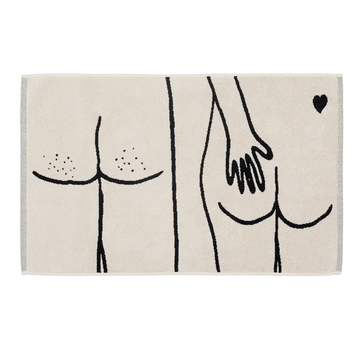 Tapis de bain Naked Couple : motif crème avec fesses stylisées et cœur