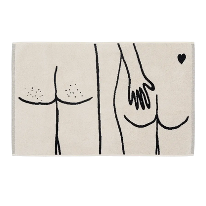 Tapis de bain Naked Couple : motif crème avec fesses stylisées et cœur