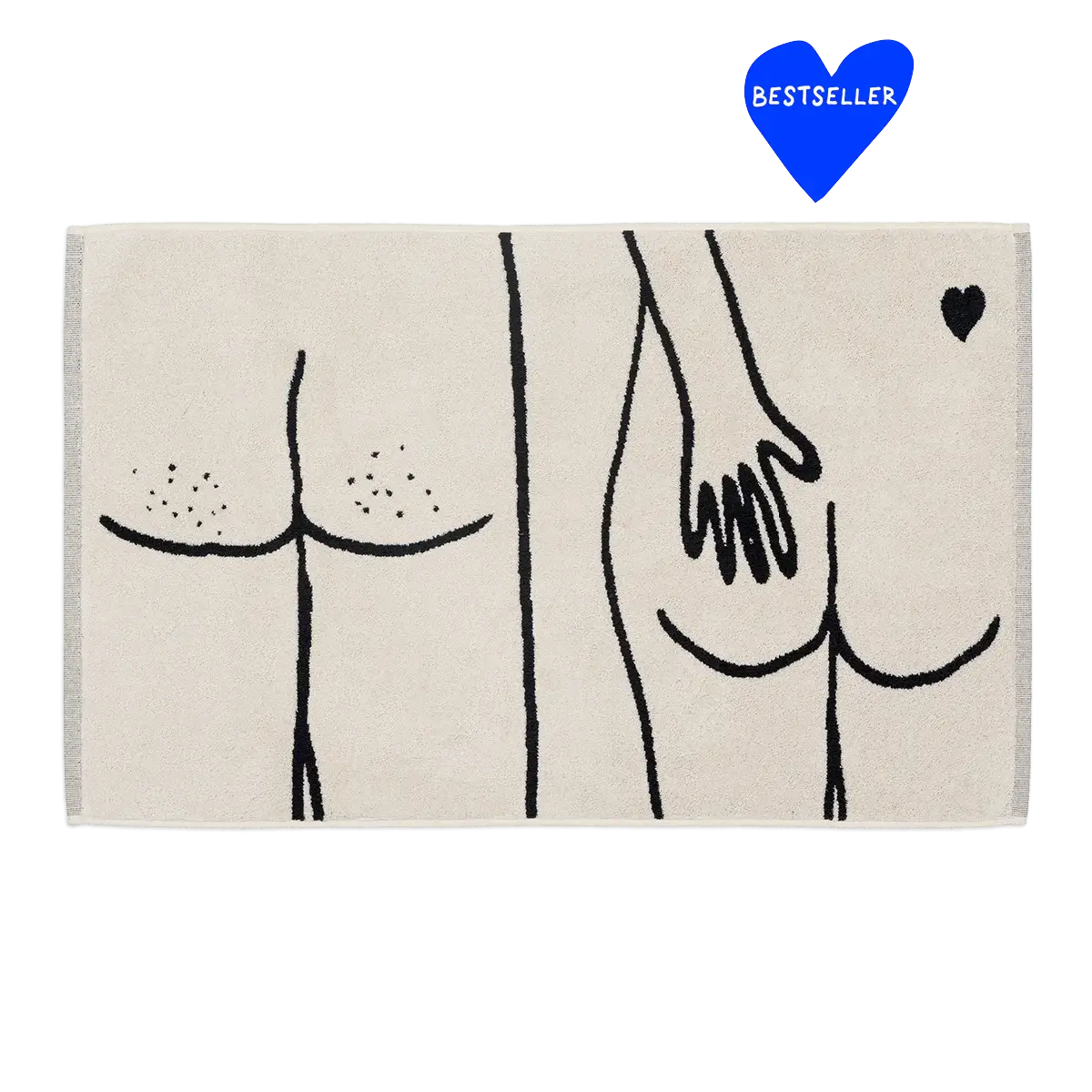 Tapis de bain Naked Couple : fesses stylisées en noir sur crème, cœur et main