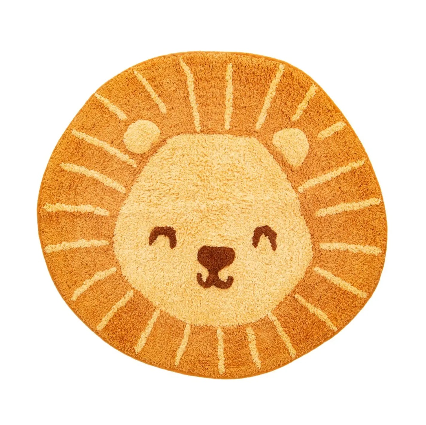 Tapis lion orange moelleux avec motif animalier unique de lion souriant