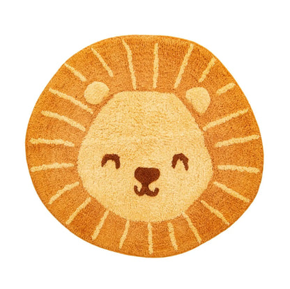 Tapis lion orange moelleux avec motif animalier unique de lion souriant
