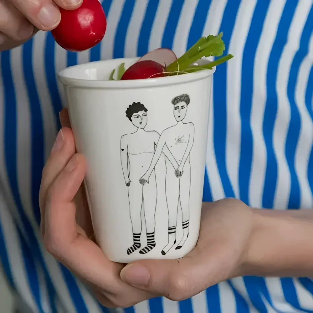 Tasse 2 Willies avec dessin de deux hommes nus se tenant la main