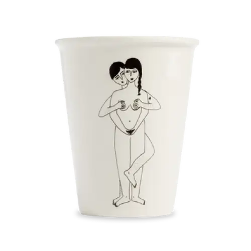 Tasse faces everywhere avec design poétique et illustration d’une pause café