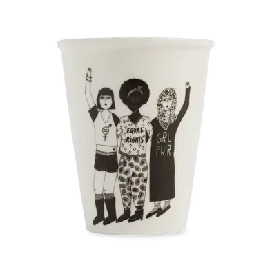 Tasse Female Power : tasse réutilisable fond blanc cassé avec illustration trois femmes
