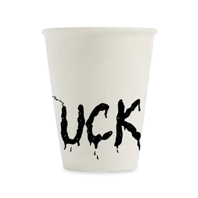 Tasse Fuck : tasse en papier blanc au design épuré avec lettering noir dégoulinant