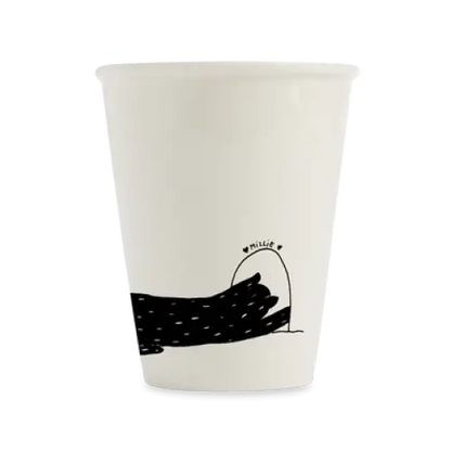 Tasse Millie and Vanillie avec pause café, illustration main dans trou, blanc