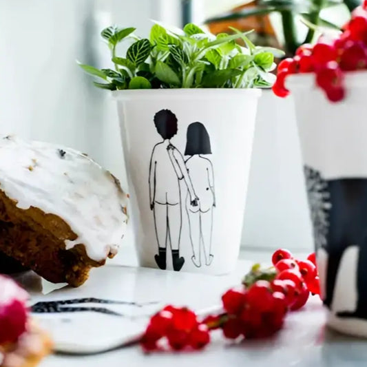 Tasse naked couple back, pot en céramique blanc avec dessin de couple nu, décoration cool