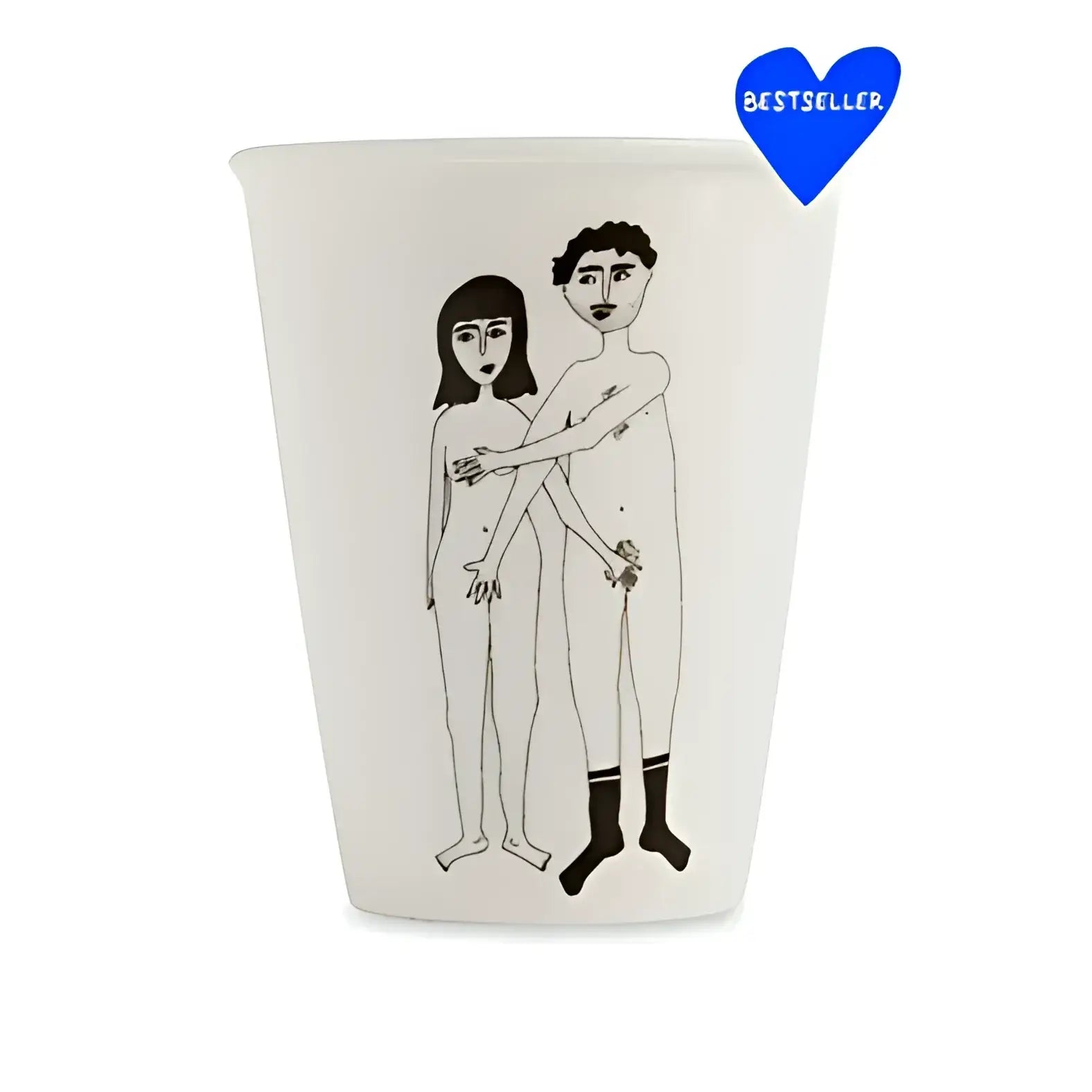 Tasse Naked Couple : verre blanc avec couple nu espiègle et cœur bestseller bleu