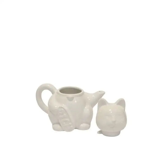 Théière chat Maneki Neko blanche en céramique avec couvercle assorti