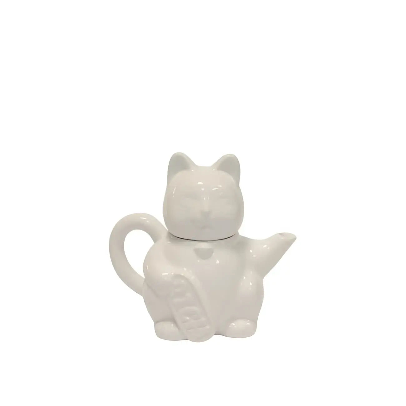Théière Chat Maneki Neko Blanche en céramique blanche lustrée