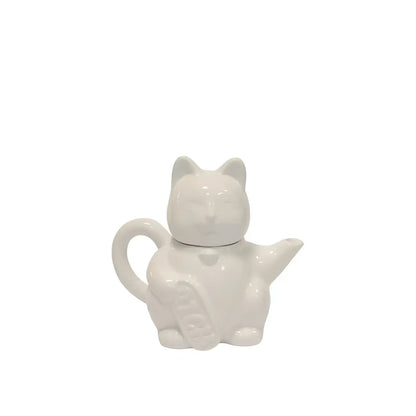 Théière Chat Maneki Neko Blanche en céramique blanche lustrée