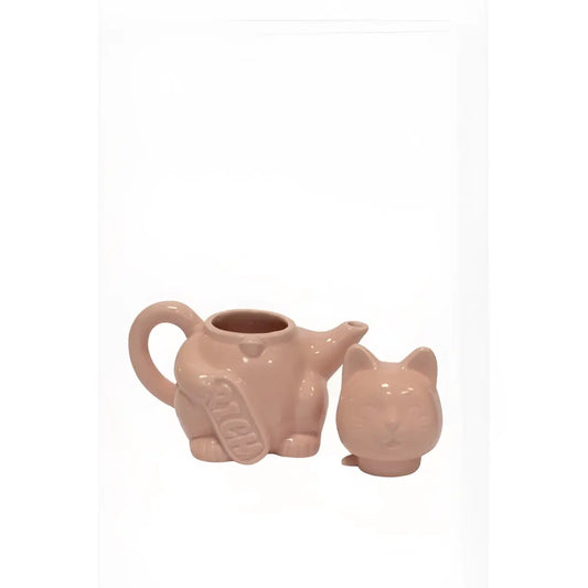 Théière chat Maneki Neko rose, porte-bonheur japonais en céramique